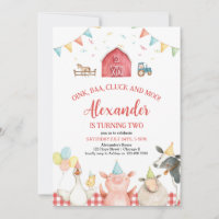 Red Barn Farm Animals Barnyard Birthday Invitation
