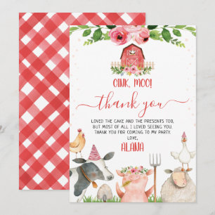 Red Barn Farm Animals Birthday Thank You Card