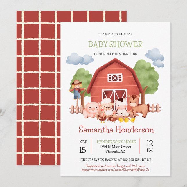 Red Barn Farm Baby Shower Invite (Front/Back)