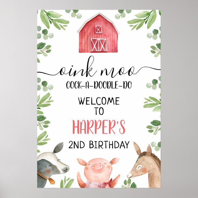 Red Barn Farm Foliage 18x26 Birthday Welcome Sign (Front)