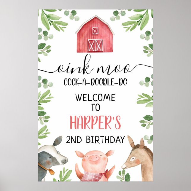 Red Barn Farm Foliage 24x36 Birthday Welcome Sign (Front)