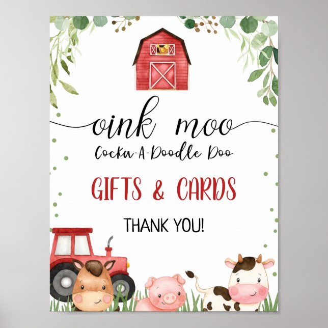 Red Barn Farm Foliage Birthday Party Sign  (Front)