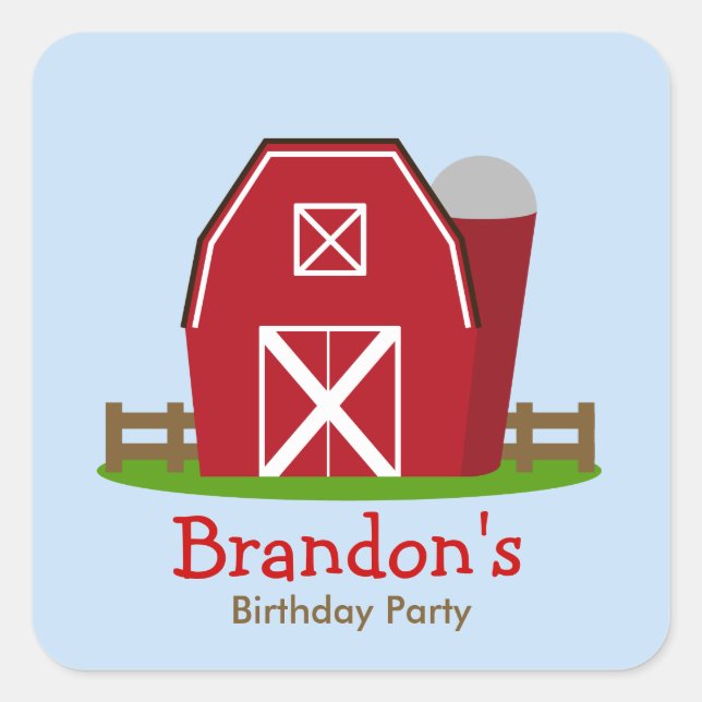 Red Barn Farm Personalised Birthday Party Sticker (Front)
