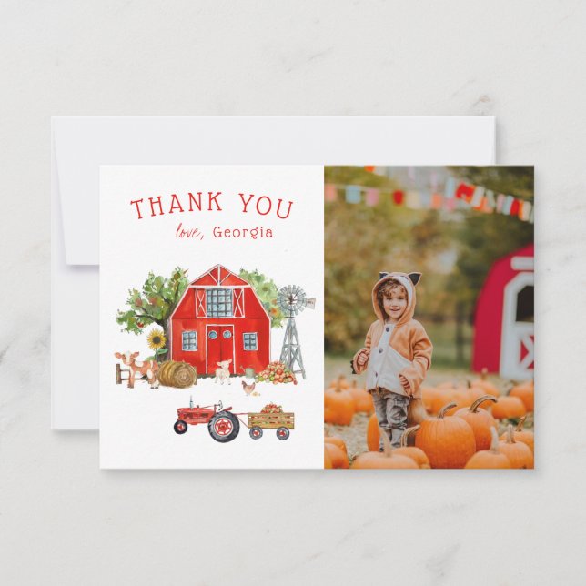 Red Barn | Farm Themed Birthday Thank You Card (Front)