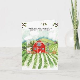 Red Barn Farm Themed Birthday Thank You Card