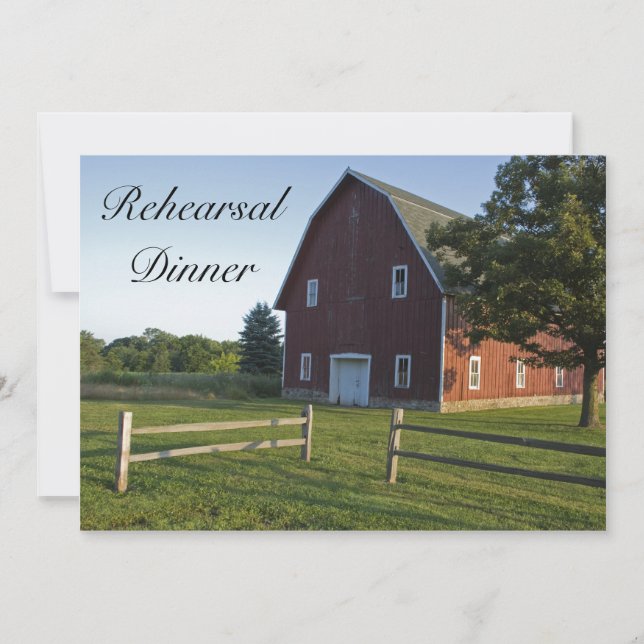 Red Barn Fence Country Wedding Rehearsal Dinner Invitation (Front)