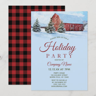 Red Barn Forest Corporate Holiday Christmas Party Invitation