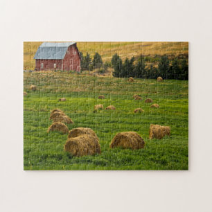 Red Barn, hay bales, Albion, Palouse Area 2 Jigsaw Puzzle