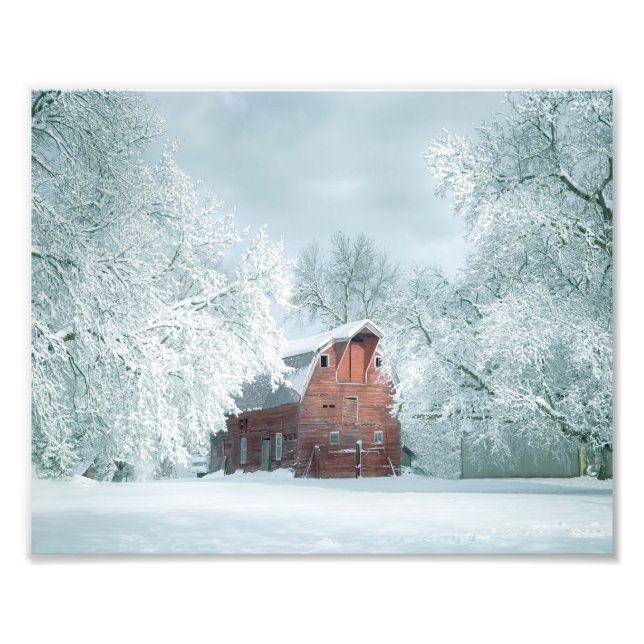 Red Barn In A Fresh Winter Snow  Photo Print (Front)
