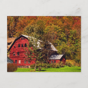 Red Barn in Autumn Postcard