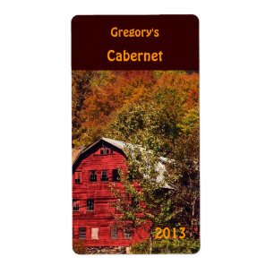 Red Barn in Autumn Wine Label