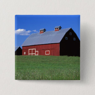 Red barn in Latah County, Idaho state PR MR) 15 Cm Square Badge