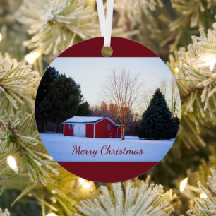 Red Barn in Snow Ornament