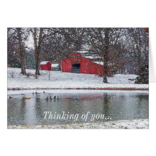 Red Barn In Snow Painterly Thinking Of You Card