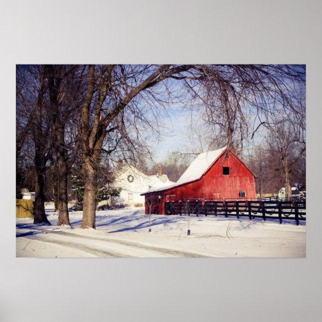 Red barn in snow poster (Front)