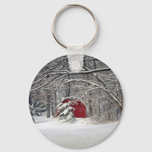 Red Barn in the Snow 2011 Key Ring