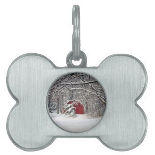 Red Barn in the Snow 2011 Pet Name Tag