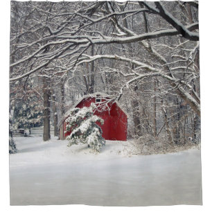 Red Barn in the Snow (2011) Shower Curtain