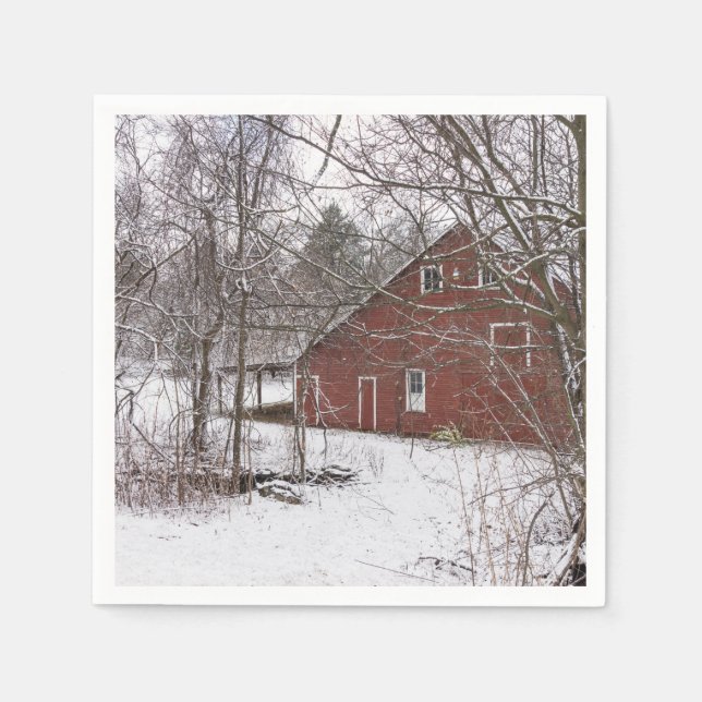 Red Barn In The Snow Napkin (Front)