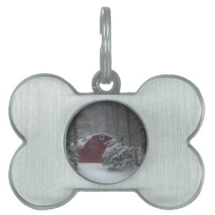 Red Barn in the Snow Pet Name Tag