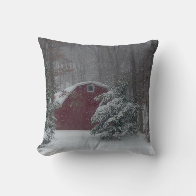 Red Barn in the Snow Pillow (Front)