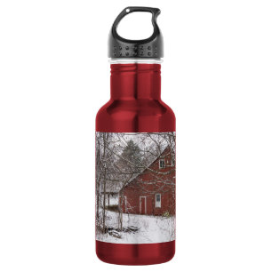 Red Barn In The Snow Stainless Steel Water Bottle
