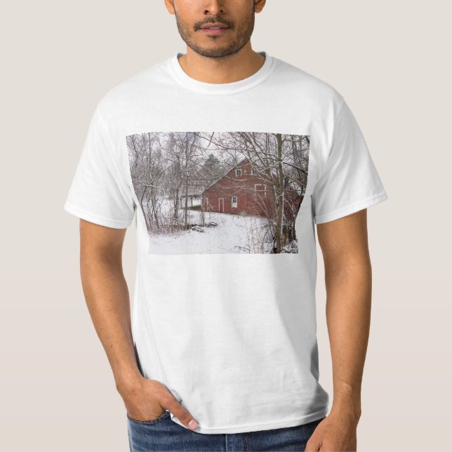 Red Barn In The Snow T-Shirt (Front)