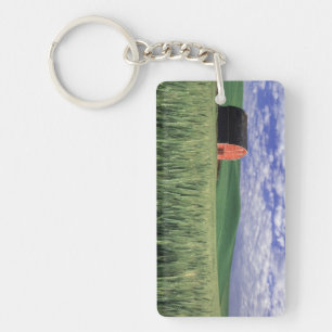 Red barn in wheat & barley field in Whitman 2 Key Ring