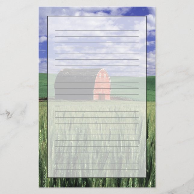 Red barn in wheat & barley field in Whitman 2 Stationery (Front)