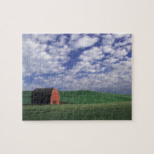 Red barn in wheat & barley field in Whitman Jigsaw Puzzle