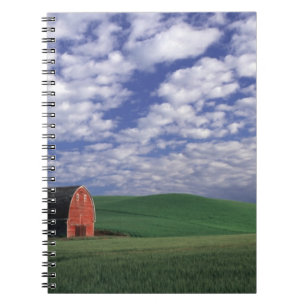 Red barn in wheat & barley field in Whitman Notebook