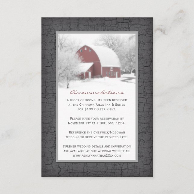 Red Barn in Winter Wedding Enclosure Card (Front)