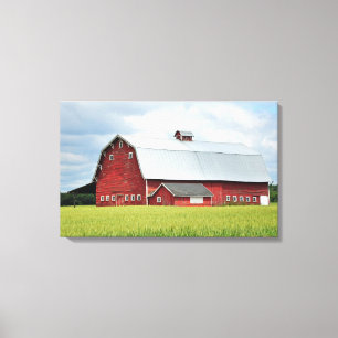 Red barn on farm print canvas