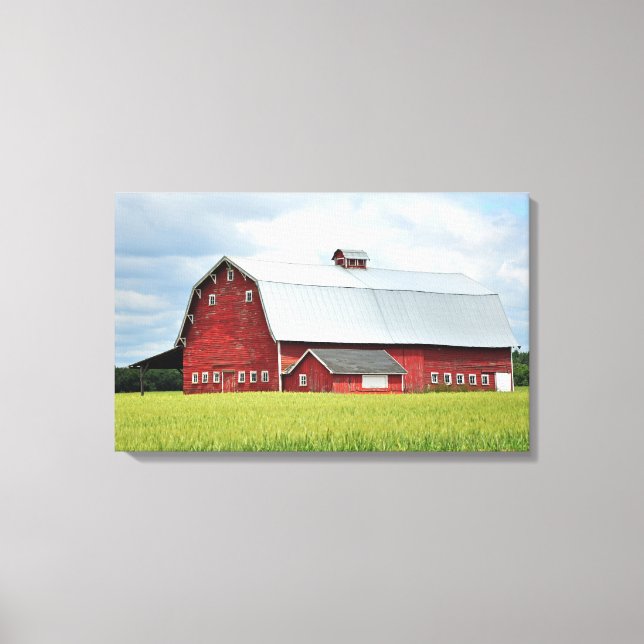 Red barn on farm print canvas (Front)