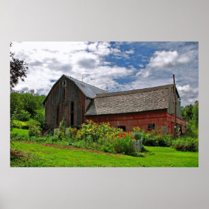 Red Barn on Sunny Summer Day Poster