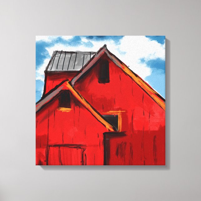 Red Barn Painting Canvas Print (Front)