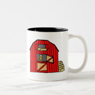 Red Barn Scene Horse Farm Stall Equine Two-Tone Coffee Mug