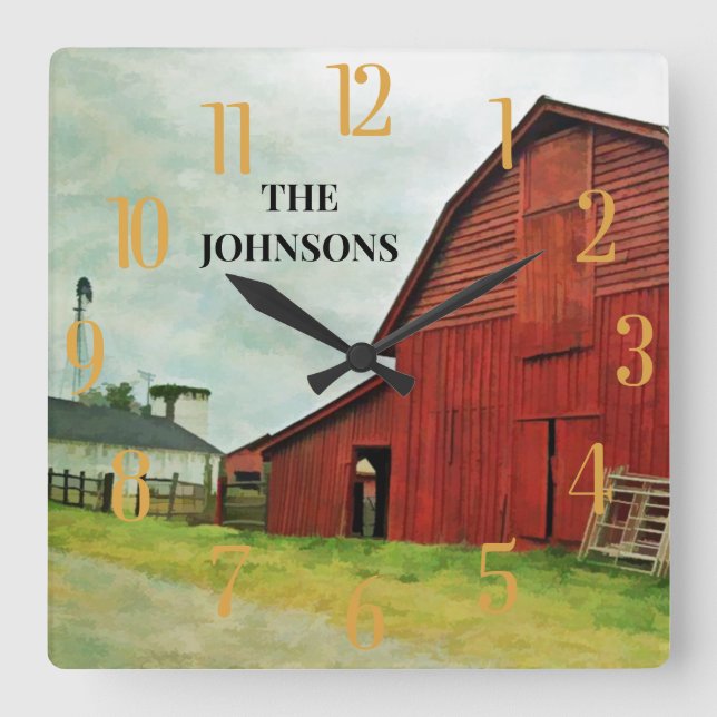 Red Barn Scenic Rustic Country  Square Wall Clock (Front)