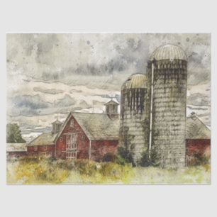 Red Barn Silo's on a Deserted Farm Tissue Paper