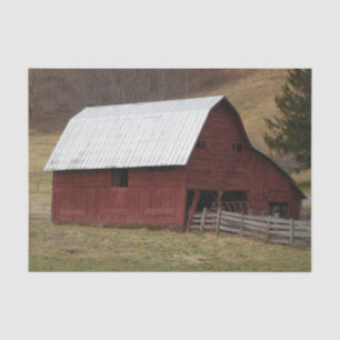 Red Barn Silver Roof Run-Down Fence Tissue Paper