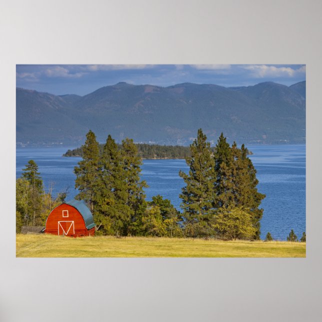 Red barn sits along scenic Flathead Lake near Poster (Front)