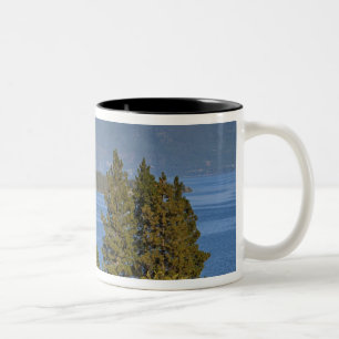 Red barn sits along scenic Flathead Lake near Two-Tone Coffee Mug