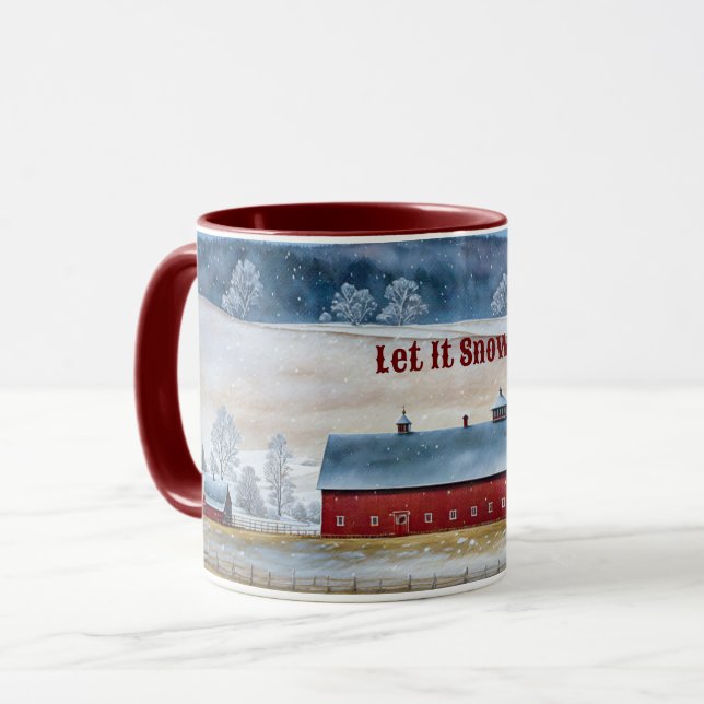 Red Barn Snow Country Christmas Fun Mug Cup (Front Left)