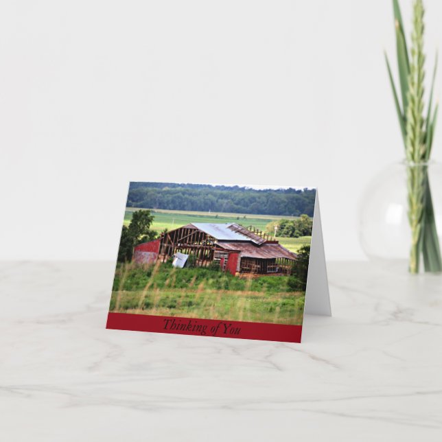 Red Barn Thinking of You Note Card (Front)