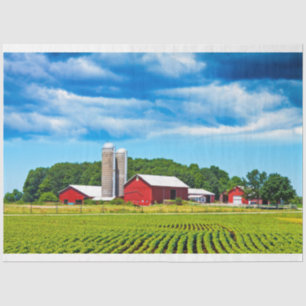 Red Barn Tissue Decoupage Paper Farm Field