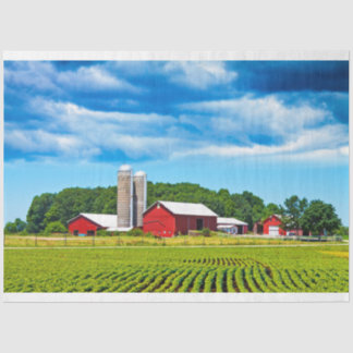 Red Barn Tissue Decoupage Paper Farm Field 