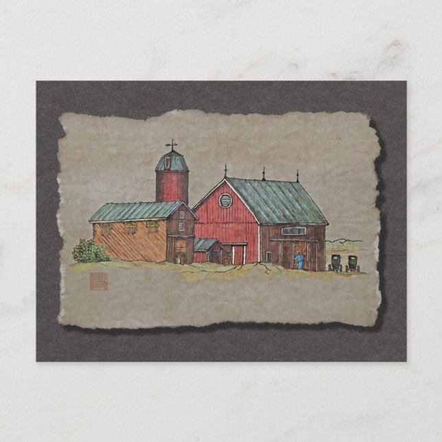 Red Barn & Two Buggies Postcard (Front)