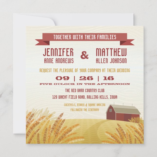 Red Barn Wedding Invitation (Front)