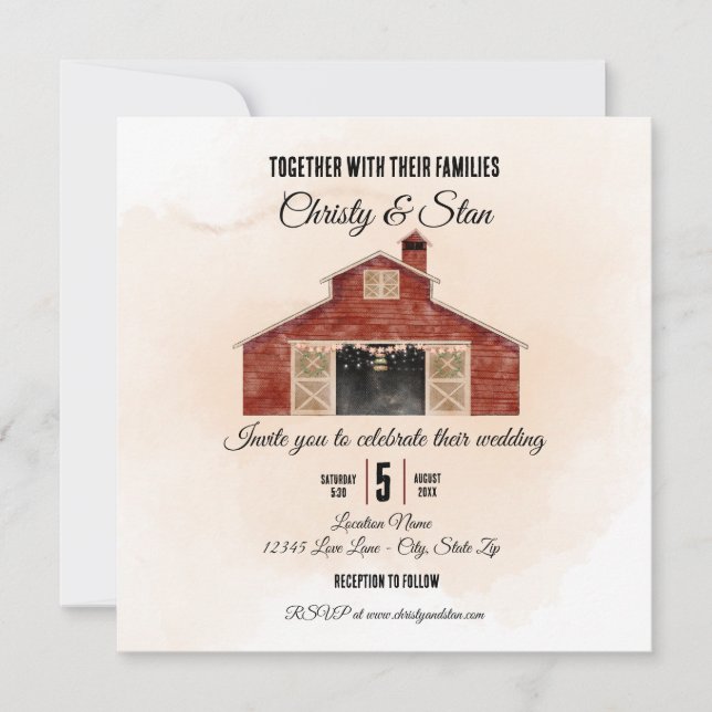 Red Barn Wedding Invitation Square (Front)