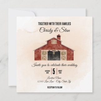 Red Barn Wedding Invitation Square